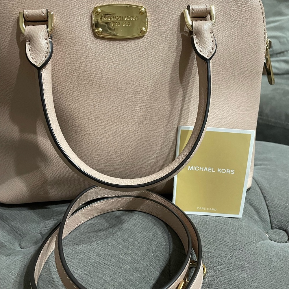 Michael Kors Zip Top Leather Dome Satchel Bag in Blush Pink